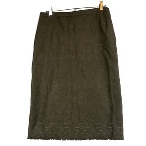 BCBG Max Azria Womens 6 Wool Skirt Olive Green Fringe Hem Y2K Lined Classic